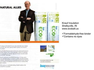 Knauf Insulation Shelbyville, IN www.ecobatt.us Formaldehyde-free binder Contains no dyes 
