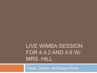 Live Wimba Session for 4.4.2 and 4.6 w/ Mrs. Hill Thesis, Outline, and Essay Focus -  