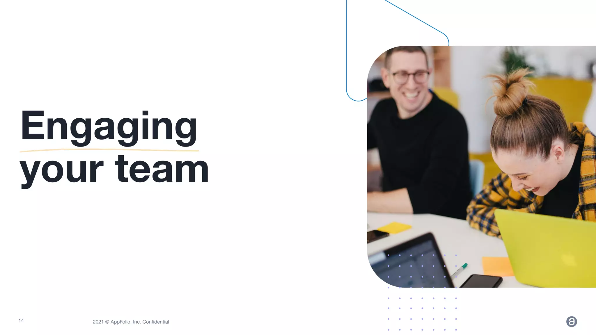 2021 © AppFolio, Inc. Conﬁdential
14
Engaging
your team
 
