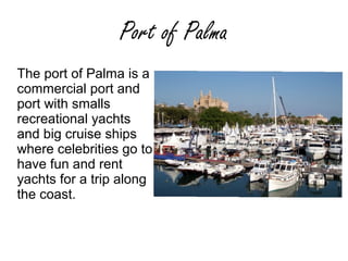 Port of Palma
The port of Palma is a
commercial port and
port with smalls
recreational yachts
and big cruise ships
where c...