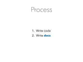 Process
1. Write code
2. Write docs
 