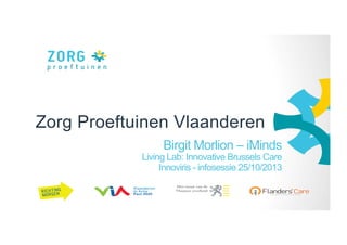 Zorg Proeftuinen Vlaanderen
Birgit Morlion – iMinds

Living Lab: Innovative Brussels Care
Innoviris - infosessie 25/10/2013

 
