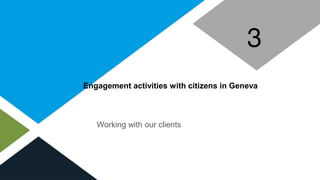 Engagement activities with citizens in Geneva
Working with our clients
3
 
