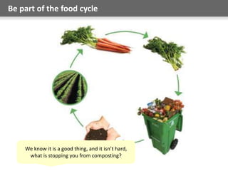 Be part of the food cycle
We know it is a good thing, and it isn’t hard,
what is stopping you from composting?
 