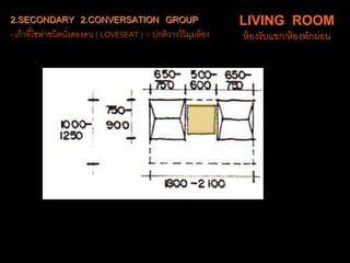 2.SECONDARY 2.CONVERSATION GROUP
- เก้าอี้โซฟาชนิดนั่งสองคน ( LOVESEAT ) = ปกติวางไว้มุมห้อง
LIVING ROOM
ห้องรับแขก/ห้องพักผ่อน
END
TABLE
 