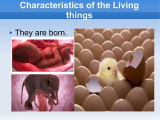 Characteristics of the Living
things


They are born.

 