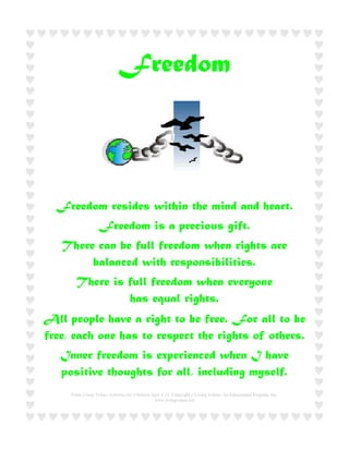 Freedom Values Examples Living values | PDF