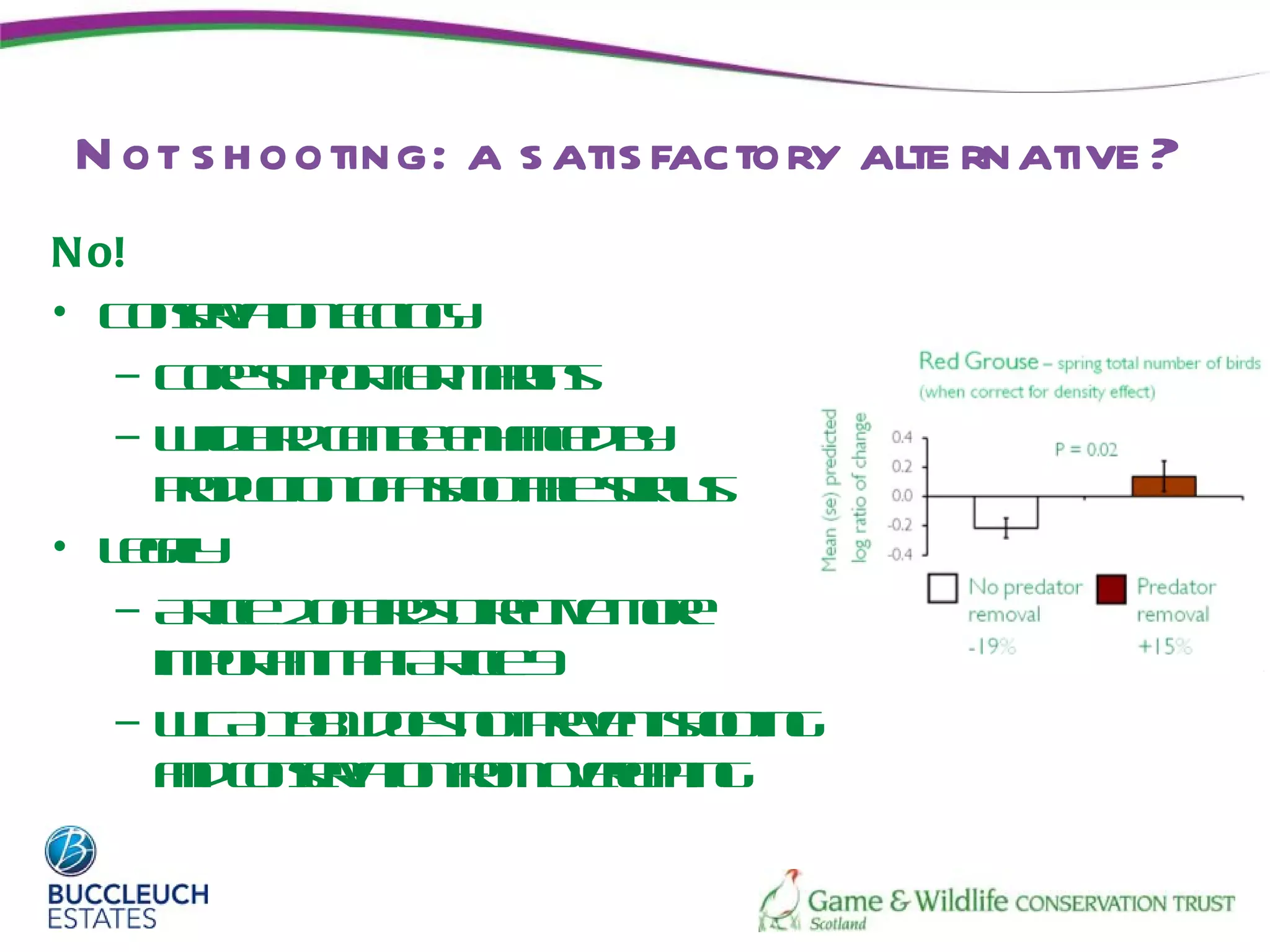 N ot s h ooting: a s atis factory alte rnative ?
N o!
• C ne a n cl y
     osr t Eo g
          v io     o
   – C r spoto mr s
       oe up rf a inr g
   – W d ir cn e nacd y
        ilbd a b ehne b
          l
      po utn f so t lsrl
       rdc o a hoa e up s
             io        b    u
• Lgl
    ea ly
   – Atl2 f irs ir te oe
       r e o B d D e iv m r
         ic            c
      imot tht r l9
        p r n t At e
            a a ic
   – W A18 d e nt r ethoin
        C 91 os o pe n so tg
                         v
      ad osr tnrm vrpin
       n cne a f oeap g
                v io o    l
 
