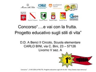 [object Object],[object Object],D.D. A Benci II Circolo, Scuola elementare CARLO BINI, via C. Bini, 23 – 57126  Livorno V sez. A 1° regionale 