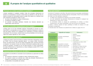 À propos de l’analyse quantitative et qualitative 
Pourquoi une analyse quantitative et qualitative ? 
L’analyse quantitative et qualitative complète L’Atlas des principales infrastructures de 
transport de marchandises en Europe du Nord-Ouest qui présentait un état des lieux du 
réseau de transport de marchandises existant et projeté. Elle s’appuie sur la définition d’une 
série d’indicateurs permettant de mettre en avant : 
• les forces et les faiblesses du réseau d’infrastructures ; 
• le potentiel de durabilité du réseau ; 
• les potentiels sous-utilisés permettant d’identifier des itinéraires alternatifs aux 
traditionnelles routes Nord/Sud. 
Sur quels ensembles géographiques porte l’analyse ? 
L’analyse porte sur les onze ensembles régionaux remarquables de l’Europe du Nord- 
Ouest (ENO). Ils correspondent aux aires d’intérêt des partenaires Weastflows et mettent en 
avant des régions intenses et/ou stratégiques pour l’organisation du transport massifié de 
marchandises. Pour ces raisons, certaines zones ne sont pas identifiées et ne font donc pas 
l’objet d’une analyse régionale (cf. carte ci-contre). 
À partir de quelles données ? 
L’analyse est conduite à partir des données du Système d’Information Géographique construit 
par l’AURH. Parmi les données disponibles figurent : les réseaux routiers, ferroviaires, 
fluviaux, les liaisons ferries, ainsi que les noeuds remarquables (ports, terminaux ferroviaires 
et aéroports). Ces données de base sont enrichies d’informations qualitatives telles que les 
densités de population, l’occupation du sol, les trafics portuaires, le niveau d’intermodalité, 
les projets d’infrastructures ou l’appartenance au réseau stratégique européen (RTE-T), pour 
permettre des analyses croisées. 
Comment les indicateurs ont-ils été définis ? 
Les indicateurs ont été définis en concertation avec les partenaires du projet selon les critères 
suivants : 
• leur pertinence à démontrer la durabilité du réseau d’infrastructures existant ; 
• leur capacité à assurer une continuité avec L’Atlas des principales infrastructures de 
transport de marchandises en Europe du Nord-Ouest ; 
• la disponibilité et l’accessibilité des données. 
Pour quel résultat ? 
Une série de 57 indicateurs a été définie. Elle permet de décrire les principales caractéristiques 
du réseau d’infrastructures des ensembles régionaux remarquables. Chacun de ces ensembles 
fait l’objet d’une fiche spécifique comprenant : 
• un tableau avec l’ensemble des indicateurs et les données associées, 
• une carte représentant les principales infrastructures de transport et soulignant leur 
appartenance au réseau RTE-T central, 
• un commentaire mettant en exergue les caractéristiques du territoire, du réseau 
d’infrastructures, des noeuds remarquables, ainsi que les forces et les faiblesses. 
Le tableau ci-dessous présente de façon synthétique la finalité de l’analyse et le type 
d’indicateurs correspondant. 
Le descriptif précis des indicateurs est présenté dans le tableau en pages 28 et 29. 
Catégorie Objectifs de l’analyse Indicateurs 
Carctéristiques 
Principales caractéristiques 
territoriales 
territoriales 
26 Atlas analytique - Le transport de marchandises en Europe du Nord-Ouest : dynamiques territoriales, infrastructures et échanges interrégionaux - AURH - Septembre 2014 
• Superficie 
• Nombre d’habitants 
• Densité 
• Occupation du sol 
• Trafic maritime 
Réseaux 
(voies navigables, 
rails et routes) 
Accessibilité et connexion 
Continuités et discontinuités 
Gabarit des infrastructures 
• L’appartenance au réseau central 
européen (RTE-T) 
• Densités de réseau 
• Électrification du réseau ferroviaire 
• Part d’autoroutes, de 2x2 voies 
• Classification CEMT (voies 
navigables) 
Noeuds 
(Aéroports, ports, 
terminaux ferroviaires) 
Accessibilité et connexion 
Intermodalité 
• Niveau d’intermodalité 
• Proximité des réseaux stratégiques 
européens (RTE-T) 
• Nombre de noeuds inscrits au réseau 
central RTE-T 
• Connexions ferries 
B 
 