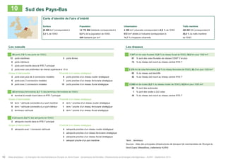 10 Sud des Pays-Bas 
Carte d’identité de l’aire d’intérêt 
Surface Population Urbanisation Trafic maritime 
26 899 km² correspondant à 14 776 966 habitants correspondant à 4 390 km² urbanisés correspondant à 6,9 % de l’ENO 485 661 Mt correspondant à 
3,3 % de l’ENO 8,4 % de la population de l’ENO 672 km² dédiés à l’industrie correspondant à 36,0 % du trafic maritime 
549 habitants par km² 14,1 % d’espaces urbanisés de l’ENO 
Les noeuds Les réseaux 
20 ports (7,8 % des ports de l’ENO) 1 347 km de voies fluviales (12,0 % du réseau fluvial de l’ENO), 50,0 km pour 1000 km² 
12 ports maritimes 3 ports ferries 81 % sont des voies fluviales de classes CEMT V et plus 
8 ports intérieurs 75 % du réseau est inscrit au réseau central RTE-T 
7 ports sont inscrits dans le RTE-T principal 
2 ports avec une profondeur de chenal supérieure à 15 m 2 210 km de voies ferroviaires (5,6 % du réseau ferroviaire de l’ENO), 82,1 km pour 1000 km² 
Niveau d’intermodalité Proximité d’un réseau stratégique 83 % du réseau est électrifié 
2 ports avec plus de 3 connexions modales 9 ports proches d’un réseau routier stratégique 42 % du réseau est inscrit au réseau central RTE-T 
9 ports avec 3 connexions modales 7 ports proches d’un réseau ferroviaire stratégique 
9 ports avec 2 connexions modales 15 ports proches d’un réseau fluvial stratégique 2 208 km de routes (5,2 % du réseau routier de l’ENO), 82,0 km pour 1000 km² 
99 % sont des autoroutes 
25 terminaux ferroviaires (5,7 % des terminaux ferroviaires de l’ENO) 1 % sont des routes à 2x2 voies 
0 terminal bi-modal inscrit dans le RTE-T principal 35 % du réseau est inscrit au réseau central RTE-T 
Niveau d’intermodalité Proximité d’un réseau stratégique 
14 term.* rail/route connectés à un port maritime 2 term.* proches d’un réseau routier stratégique 
9 term.* rail/route connectés à un port intérieur 1 term.* proche d’un réseau ferroviaire stratégique 
2 terminaux rail/route 0 term.* proche d’un réseau fluvial stratégique 
5 aéroports (5,4 % des aéroports de l’ENO) 
2 aéroports inscrits dans le RTE-T principal 
Niveau d’intermodalité Proximité d’un réseau stratégique 
2 aéroports avec 1 connexion rail/route 4 aéroports proches d’un réseau routier stratégique 
3 aéroports proches d’un réseau ferroviaire stratégique 
2 aéroports proches d’un réseau fluvial stratégique 
1 aéroport proche d’un port maritime *term. : terminaux 
Sources : Atlas des principales infrastructures de transport de marchandises de l’Europe du 
Nord-Ouest (Weastflows, traitements AURH) 
42 Atlas analytique - Le transport de marchandises en Europe du Nord-Ouest : dynamiques territoriales, infrastructures et échanges interrégionaux - AURH - Septembre 2014 
 