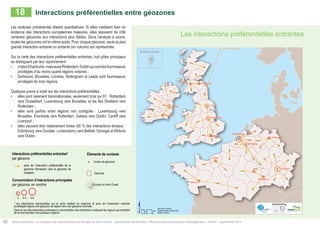Les interactions préférentielles entrantes 
18 Interactions préférentielles entre géozones 
Vers les Iles Shetland 
Km 
0 25 50 100 
Dublin 
Waterford 
Data source: SEStran 
Boudaries AURH (d'après ESRI) 
®AURH -2014/06 
Londres 
Glasgow 
Edimbourg 
Rotterdam 
Contextual informations 
Geometrical centre of Geozone 
Geozone 
sense of dominant interaction from the 
emission geozone to the reception 
geozone 
Main interactions concentration 
by geozone, number North-Western Europe 
* Interactions shown on the map highlight the direction of the inbound dominant interaction from a geozone 
of departure to an arrival geozone. 
In the case of the concentration of the inbound interactions, interactions point out geozones which emit the 
goods toward multiple regions. 
Éléments de contexte 
Centre de géozone 
Inbound dominant interactions* 
by geozone 
2 3-4 5-6 
Concentration d’interactions principales 
par géozone, en nombre Europe du Nord-Ouest 
62 Atlas analytique - Le transport de marchandises en Europe du Nord-Ouest : dynamiques territoriales, infrastructures et échanges interrégionaux - AURH - Septembre 2014 
Metz 
Le Havre 
Bruxelles 
Strasbourg 
Nantes 
Dortmund 
Leeds 
Nottingham 
Stuttgart 
Shetland, Écosse 
Les analyses précédentes étaient quantitatives. Si elles mettaient bien en 
évidence des interactions européennes majeures, elles laissaient de côté 
certaines géozones aux interactions plus faibles. Dans l’analyse à suivre, 
toutes les géozones ont le même poids. Pour chaque géozone, seule la plus 
grande interaction entrante ou sortante (en volume) est représentée. 
Sur la carte des interactions préférentielles entrantes, huit pôles principaux 
se distinguent par leur rayonnement : 
• d’abord Karlsruhe, mais aussi Rotterdam, Dublin qui sont les fournisseurs 
privilégiés d’au moins quatre régions voisines ; 
• Dortmund, Bruxelles, Londres, Nottingham et Leeds sont fournisseurs 
privilégiés de trois régions. 
Quelques points à noter sur les interactions préférentielles : 
• elles sont rarement transnationales, seulement trois sur 61 : Rotterdam 
vers Dusseldorf, Luxembourg vers Bruxelles, et les Îles Shetland vers 
Rotterdam ; 
• elles sont parfois entre régions non contiguës : Luxembourg vers 
Bruxelles, Enschede vers Rotterdam, Galway vers Dublin, Cardiff vers 
Liverpool ; 
• elles peuvent être relativement fortes (40 % des interactions émises) : 
Edimbourg vers Dundee, Londonderry vers Belfast, Donegal et Athlone 
vers Dublin. 
Interactions préférentielles entrantes* 
par géozone 
2 3-4 5-6 
Géozone 
sens de l’interaction préférentielle de la 
géozone d’émission vers la géozone de 
réception 
* les interactions représentées sur la carte mettent en évidence le sens de l’interaction entrante 
priviélégiée depuis une géozone de départ vers une géozone d’arrivée. 
Dans le cas des interactions entrantes la concentration des interactions indiquent les régions qui émettent 
de la marchandise vers plusieurs régions. 
 