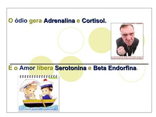 O  ódio  gera  Adrenalina  e  Cortisol. _________________________________________ E o  Amor  libera  Serotonina  e  Beta Endorfina . 