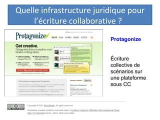 Quelle infrastructure juridique pour l’écriture collaborative ?   Protagonize   Écriture collective de scénarios sur une plateforme sous CC 