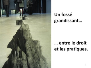 Un fossé grandissant…  …  entre le droit et les pratiques.  