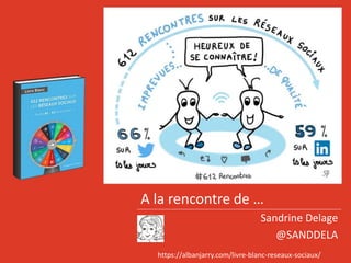 A la rencontre de …
Sandrine Delage
@SANDDELA
https://albanjarry.com/livre-blanc-reseaux-sociaux/
 