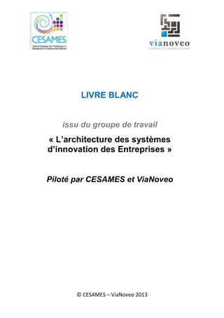 LIVRE BLANC

issu du groupe de travail

« L’architecture des systèmes
d’innovation des Entreprises »

Piloté par CESAMES et ViaNoveo

© CESAMES – ViaNoveo 2013

 