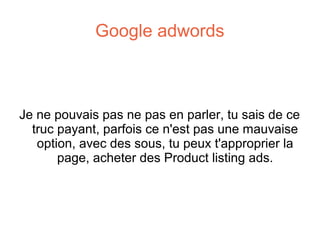 SMO
Oui vous savez le truc avec les pages facebook,
les tweeter et les trucs mega hype.
Il faut qu'on te follow (qu'on te suive in french),
c'est ça le social media, et que tu répondes bien
en gardant ton sang froid, ça c'est du
community management.
Ah oui c'est aussi lorsque tu connectes des applis
a facebook

 