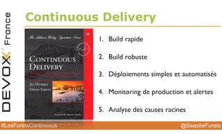 @BeastieFurets#LesFuretsContinuous
Continuous Delivery
1. Build rapide
2. Build robuste
3. Déploiements simples et automatisés
4. Monitoring de production et alertes
5. Analyse des causes racines
 