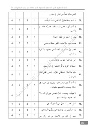  ‫المتغيرات‬ ‫بعض‬ ‫مع‬ ‫عالفته‬ ‫في‬ ‫السلفية‬ ‫الشخصية‬ ‫في‬ ‫العصابية‬ ‫عامل‬
282
.
4 3 2 1 68.
4 3 2 1
.
69.
4 3 2 1 . 70.
4 3 2 1 . 71.
4 3 2 1
.
72.
4 3 2 1 . 73.
4 3 2 1 . 74.
4 3 2 1
.
75.
4 3 2 1
.
76.
4 3 2 1
.
77.
4 3 2 1 . 78.
4 3 2 1 . 79.
4 3 2 1 80.
‫ﺔ‬‫ﻴ‬‫ﺠ‬‫ﻴ‬‫ﺗ‬‫ﺍ‬‫ﺮ‬‫ﺘ‬‫ﺳ‬
‫ﻻ‬‫ﺍ‬‫ﺕ‬
‫ﺎ‬‫ﺳ‬
‫ﺍ‬‫ﺭ‬‫ﺪ‬‫ﻠ‬‫ﻟ‬‫ﻲ‬
‫ﺴ‬
‫ﻧ‬‫ﻮ‬‫ﺘ‬‫ﻟ‬‫ﺍ‬‫ﺪ‬‫ﻬ‬‫ﻌ‬‫ﻤ‬‫ﻟ‬‫ﺍ‬
 