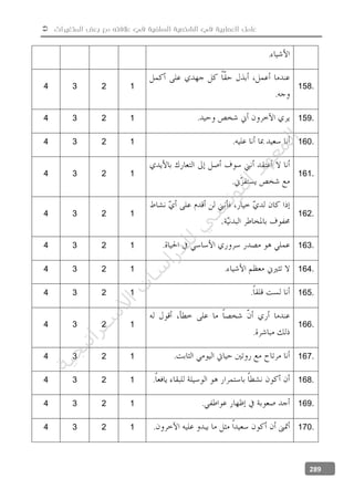  ‫المتغيرات‬ ‫بعض‬ ‫مع‬ ‫عالفته‬ ‫في‬ ‫السلفية‬ ‫الشخصية‬ ‫في‬ ‫العصابية‬ ‫عامل‬
289
.
4 3 2 1
.
158.
4 3 2 1 . 159.
4 3 2 1 . 160.
4 3 2 1
.
161.
4 3 2 1 162.
4 3 2 1 . 163.
4 3 2 1 . 164.
4 3 2 1 . 165.
4 3 2 1
.
166.
4 3 2 1 . 167.
4 3 2 1 . 168.
4 3 2 1 . 169.
4 3 2 1 . 170.
‫ﺔ‬‫ﻴ‬‫ﺠ‬‫ﻴ‬‫ﺗ‬‫ﺍ‬‫ﺮ‬‫ﺘ‬‫ﺳ‬
‫ﻻ‬‫ﺍ‬‫ﺕ‬
‫ﺎ‬‫ﺳ‬
‫ﺍ‬‫ﺭ‬‫ﺪ‬‫ﻠ‬‫ﻟ‬‫ﻲ‬
‫ﺴ‬
‫ﻧ‬‫ﻮ‬‫ﺘ‬‫ﻟ‬‫ﺍ‬‫ﺪ‬‫ﻬ‬‫ﻌ‬‫ﻤ‬‫ﻟ‬‫ﺍ‬
 