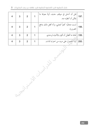  ‫المتغيرات‬ ‫بعض‬ ‫مع‬ ‫عالفته‬ ‫في‬ ‫السلفية‬ ‫الشخصية‬ ‫في‬ ‫العصابية‬ ‫عامل‬
292
4 3 2 1
.
197.
4 3 2 1
.
198.
4 3 2 1 . 199.
4 3 2 1 . 200.
‫ﺔ‬‫ﻴ‬‫ﺠ‬‫ﻴ‬‫ﺗ‬‫ﺍ‬‫ﺮ‬‫ﺘ‬‫ﺳ‬
‫ﻻ‬‫ﺍ‬‫ﺕ‬
‫ﺎ‬‫ﺳ‬
‫ﺍ‬‫ﺭ‬‫ﺪ‬‫ﻠ‬‫ﻟ‬‫ﻲ‬
‫ﺴ‬
‫ﻧ‬‫ﻮ‬‫ﺘ‬‫ﻟ‬‫ﺍ‬‫ﺪ‬‫ﻬ‬‫ﻌ‬‫ﻤ‬‫ﻟ‬‫ﺍ‬
 