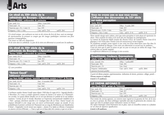 RUBRIQUE
           01     Arts
            Un vitrail du XIIIe siècle de la                                                                           Vous ne croyez pas ce que vous voyez.
            cathédrale de Bourges : L’Apocalypse                                                                       L’influence des découvertes du XXe siècle
            Thérèse LEGRAS, conférencière du patrimoine                                                                sur notre perception
            Jour : jeudi, 15 h                  Début : 4 mars 2010                                                    Xavier BOLOT
            Durée totale : 3 h                  Code : 012                                                             Jour : jeudi, 20 h                          Début : 8 octobre 2009
            Durée du cours : 2 h + 1 visite 1 h Lieu : UP1                                                             Durée totale : 2 h                          Code : 015
            Fréquence : 1 fois + 1 visite       Coût : tarif A : 23                     tarif B : 20                   Durée du cours : 1 h 30 + 1 visite          Lieu : UP1
                                                                                                                       Fréquence : 1 fois + 1 visite               Coût : tarif A : 15          tarif B : 13
           Un vitrail unique ; pas seulement un texte ou des visions du livre de Jean, mais un montage
           de représentations ne prenant en compte que des images symboliques contenant une forte                     Notre monde change notre culture, ainsi que notre perception et notre façon de représenter les
           puissance iconographique.                                                                                  choses. Nous resituons les échecs et les succès des arts classiques ou contemporains.
           Une séance en salle avec diapositives.                                                                     Les notions de Perspective Réelle (connue des Anciens Grecs), de Lumière Neutre (issue de la
                                                                                                                      physique) et de Vision dans l’Action (issue de neurosciences) seront évoquées.
           1h de visite dans la cathédrale. Le jour de la visite sera déterminé en accord avec les auditeurs.
                                                                                                                      De nombreux exemples seront exposés et une visite test d’une demi-heure aura lieu dans les
                                                                                                                      nefs de la cathédrale de Bourges. Cette visite sera déterminée en accord avec les auditeurs.
            Un vitrail du XIIIe siècle de la                                                                          Cessez de croire que le soleil est jaune ou que vos yeux ne sont pas au milieu du visage. Vous
                                                                                                                      entrerez dans un monde magique.
            cathédrale de Bourges : L’Apocalypse                                                                      Le conférencier dédicacera ses ouvrages à cette occasion.
            Thérèse LEGRAS, conférencière du patrimoine
            Jour : mardi, 18 h 15               Début : 4 mars 2010                                                    Graphismes, Couleurs, Expressions.
            Durée totale : 3 h                  Code : 013                                                             Juliette CLARO, diplômée des Arts Décoratifs de Limoges
            Durée du cours : 2 h + 1 visite 1 h Lieu : UP1                                                             Jour : mercredi, 18 h              Début : 7 octobre2009
            Fréquence : 1 fois + 1 visite       Coût : tarif A : 23                     tarif B : 20                   Durée totale : 58 h                Code : 016
                                                                                                                       Durée du cours : 2 h               Lieu : Littré
           Cf. cours précédent.
                                                                                                                       Fréquence : hebdomadaire           Coût : tarif A : 310  tarif B : 280
                                                                                                                       (paiement fractionné possible)
            “Antoni Gaudi”                                                                                            A partir de thèmes proposés, expérimentations, réalisations de dessins, peintures, collages, pastels…
            bâtisseur visionnaire                                                                                     Niveau moyen et confirmé.
            Jean Marie NUNEZ, architecte honoraire, professeur vacataire à l’I.U.T. de Bourges                        Limité à 15 auditeurs.
            Jour : Jeudi, 18 h 30             Date : 19 novembre 2009
            Durée totale : 2 h                Code : 014                                                               LE CINEMA JAPONAIS --
                                                                                                                                          II
                                                                                                                                          --
            Durée du cours : 2 h              Lieu : littré                                                            Jean-Claude BRUN, agrégé de l’Université
            Fréquence : 1 fois                Coût : tarif A : 15        tarif B : 13                                  Jour : jeudi, 18 h               Date : 1er avril 2010
                                                                                                                       Durée totale : 2 h               Code : 017
           L’architecte catalan Antoni Gaudi repose depuis 1926 dans la crypte de la « Sagrada familia »               Durée du cours : 2 h             Lieu : UP1
           à Barcelone. Il a conçu ce temple expiatoire comme un hymne à la nature et à l’humanité ,
           son corrélat. Les quatre flèches dardées vers le ciel sont devenues le symbole de la cité méditer-          Fréquence : 1 fois               Coût : tarif A : 15                     tarif B : 13
           ranéenne. Connue de par le monde, Barcelone est l’expression internationale modélisée de la                Pour traiter du cinéma japonais, on centrera notre regard sur la question de l’art, de la mise
           « Polis » grecque, fortement attachée à la Catalogne dont elle est l’âme. Antoni Gaudi s’est               en scène et, partant, des choix esthétiques repérables tant dans la génération des cinéastes clas-
           toujours identifié à cette image avec son œuvre architecturale unique au monde. Il sera                    siques que chez les quelques jeunes réalisateurs connus en France.
           probablement le premier architecte de l’humanité mis au rang des Bienheureux par béatification.            Des repères historiques seront brièvement mis en place, mais on travaillera surtout en se fondant
           Il disait « l’originalité c’est de revenir aux origines ». Jamais il ne répéta un élément, il soumettait   sur un choix de séquences significatives.
           ses œuvres à la loi d’Hermès : « Tout ce qui est en haut doit être comme ce qui est en bas ».              Limité à 20 auditeurs.
                                                             20                                                                                                        21
 