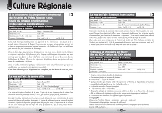 RUBRIQUE
           02    Culture Régionale
            A la découverte du programme ornemental                                                            Le nez en l’air : l’avenue Jean-Jaurès
            des façades du Palais Jacques Cœur.                                                                Alain GIRAUD, guide-conférencier
            Etude du langage emblématique                                                                      Jour : samedi, 15 h                          Date : 13 mars 2010
                                                                                                               Durée totale : 1 h 30                        Code : 029
            et des sources iconologiques                                                                       Durée du cours : 1 h 30                      Lieu : R.V. devant l’entrée du jardin des Prés-Fichaux
            Mathijs SCHOEVAERT, titulaire d’une maîtrise d’Histoire                                            Fréquence : 1 fois                           Coût : Tarif A : 11              tarif B : 9
            (Université Paris IV Sorbonne)
            Jour : lundi, 18 h 30                   Début : 9 novembre 2009                                   Cette visite s’inscrit dans la continuité. Après avoir parcouru l’avenue Henri-Laudier, c’est main-
            Durée totale : 4 h                      Code : 027                                                tenant l’avenue Jean-Jaurès qui s’offre à nous. Empruntée régulièrement par un grand nombre
            Durée du cours : 1 h 30 + 1 h de visite Lieu : UP1                                                d’automobilistes, peu d’entre eux la connaissent, et pourtant… Cette artère, comme toutes celles de
            Fréquence : hebdomadaire                Coût : tarif A : 30               tarif B : 28            notre ville à quelque chose à nous raconter. Encore faut-il prendre le temps de l’écouter.
                                                                                                              Pour cela, nous nous retrouverons à l’entrée du jardin des Près-Fichaux, carrefour de
           Cette étude historique inédite permet une approche de l’ « art nouveau » des façades de la «       Verdun, puis au bout de 1 h 30 de promenade-découverte, nous nous arrêterons, mais où ?
           grande maison » bourgeoise de Jacques Cœur, ouvrant un espace scénographique optimisé où           L’avenue Jean-Jaurès aura-t-elle eu le temps de livrer tous ses secrets ?
           se joue un programme ornemental original consacré à « la Noblesse de Cœur » et dédié aux
           joies mariales des fêtes calendaires de printemps.
           Dans les deux étapes du programme des façades sur rue et sur cour à double entrée politique         Châteaux et châtelains en Berry
           et religieuse, nous allons à la découverte d’un langage emblématique énigmatique qui nous           (fin du XIXe - début du XXe siècle)
           interroge pour des figures en haut relief dont nous retrouvons le sens et les sources dans la       Marcel MOREAU, professeur, titulaire d’une licence,
           bibliothèque de Charles VI et un 1er répertoire d’emblèmes destiné aux peintres de cour             d’une maîtrise et d’un DEA d’histoire
           avant les « emblematas » d’Alciati.
                                                                                                               Jour : mercredi, 16 h               Début : 31 mars 2010
           Dans un cadre architectural gothique, c’est l’annonce d’un art pré-humaniste qui puise ses          Durée totale : 4 h                  Code : 0210
           modèles dans une antiquité gréco-égyptienne moralisée.                                              Durée du cours : 2 h                Lieu : UP1
           Cette étude illustrée par un diaporama sera complétée par une heure de visite sur place.            Fréquence : quinzaine               Coût : tarif A : 28                      tarif B : 26
                                                                                                               31/03/2010 - 21/04/2010
                                                                                                              • Origine et diversité des familles de châtelains.
            Le nez en l’air : le centre ville                                                                 • Patrimoines fonciers et niveaux de fortunes.
            Alain GIRAUD, guide-conférencier                                                                  • Genre de vie : « La vie de château ».
            Jour : dimanche, 10 h                     Date : 28 mars 2010                                     • Quelques familles- types d’origine noble et bourgeoise (ex : d’Arenberg, de Vogué Balsan et Soubiran)
            Durée totale : 1 h 30                     Code : 028                                              • Les vieilles familles du Berry ou «Le Gotha berrichon ».
            Durée du cours : 1 h 30                   Lieu : R.V. Place Planchat à Bourges                    • Les familles nouvelles d’origine étrangères.
            Fréquence : 1 fois                        Coût : Tarif A : 11            tarif B : 9              • « Les nouveaux riches » non-nobles.
                                                                                                              • Biographies abrégées de châtelains connus ou célèbres en Berry et en France (ex : de Lesseps)
           Une visite de la place Planchat, de la place Cujas, de la rue Moyenne dans le calme d’un           • Rôle et influence des châtelains en Berry (au niveau socio-économique et politique)
           dimanche matin du printemps revenu, n’est-ce pas un beau projet pour le promeneur ?                • Les serviteurs des châtelains, les différents types de fonctions
           Loin du brouhaha habituel, encore une promenade-découverte, mais cette fois dans la partie         Iconographie :
           centrale de Bourges oh combien historique. Le point de ralliement sera au centre de la place       Documents d’archives (blasons - généalogies - portraits - résidences)
           Planchat, le point de dispersion, quelque part un peu plus haut ! Compte tenu de la richesse       Présentation bibliographique (ouvrages de référence)
           du lieu, nous n’irons pas très vite et pas très loin, qu’importe. Ce qui en outre permet d’envi-   Remise d’un dossier aux auditeurs sur le thème présenté (iconographie principalement).
           sager une suite…                                                                                   Limité à 10 auditeurs.
                                                          28                                                                                                    29
 