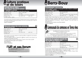 RUBRIQUE
              Culture pratique                                                                                                  Berry-Bouy




                                                                                                             RUBRIQUE
           9B
              et de loisirs                                                                                             BB

            Conseils pour la culture                                                                                     L’encadrement : tout un art
            des cactus et des plantes grasses                                                                            Danielle PLANCHON, présidente de l’Association “Le cadre à l’équerre” et animatrice
            M. MARGUERITAT, pépiniériste                                                                                 Nicole GUERRIN, animatrice
            M. PEYTAVIN, professeur de Sciences de la Vie et de la Terre                                                 Marie-Claude PERROT, animatrice
                                                                                                                         Jour : vendredi, 18 h 30            Date : 20 novembre 2009
            Jour : dimanche, 10 h            Début : 11 octobre 2009
                                                                                                                         Durée totale : 1 h 30               Code : BB1
            Durée totale : 4 h 30            Code : 9B4
                                                                                                                         Durée du cours : 1 h 30             Lieu : Le Cadre à l’équerre, 7 place St-Aignan à Berry-Bouy
            Durée du cours : 1 h 30          Lieu : Pépinière, 2 rte de Vouzeron à St-Doulchard
                                                                                                                         Fréquence : 1 fois                  Coût : tarif A : 11              tarif B : 10
            Fréquence : 3 fois               Coût : tarif A : 22             tarif B : 20
            11/10/09 - 28/03/10 - 13/06/10                                                                              Danielle, Nicole et Marie-Claude vous invitent à venir découvrir leur atelier chaleureux.
                                                                                                                        Vous pourrez découvrir, comment une simple carte postale est mise en valeur en choisissant la
           Une première séance d’initiation est prévue à l’automne avant la mise en sommeil des cactus.                 technique et les couleurs appropriées. Elles vous montreront un aperçu des nombreuses tech-
           Deux séances présentant un aspect plus pratique auront lieu au printemps après la reprise de                 niques. Elles répondront à vos questions : comment - pourquoi, et avec quoi réaliser un
           la croissance et de la floraison.                                                                            encadrement d’art ?
           Limité à 10 auditeurs.                                                                                       Il s’agit d’une prise de contact et non d’une initiation.
                                                                                                                        Limité à 8 auditeurs.


            Rencontre autour des roses anciennes
                                                                                                                                Communauté de communes en Terres vives


                                                                                                             RUBRIQUE
            “Un intervenant de l’U.P”
            Jour : vendredi, 18 h                    Début : 11 décembre 2009                                           CC
            Durée totale : 3 h                       Code : 9B5
            Durée du cours : 2 h + 1 h               Lieu : UP1                                                                                   Aux habitants des Communes en Terres vives :
            Fréquence : 2 fois                       Coût : tarif A : 20         tarif B : 18                                                              L’Université Populaire du Berry,
            2e séance à 15 h                                                                                                 avec le soutien de la Communauté de communes organise des cours dans vos localités.
                                                                                                                                         Leurs intitulé et contenu sont présentés dans les pages qui suivent.
                                                                                                                            Le lieu n’est pas toujours précisé, n’étant pas encore connu au moment de la mise sous presse.
           Cette rencontre est une petite initiation au monde merveilleux et complexe des roses anciennes.                                       Renseignez-vous dès la rentrée au secrétariat de l’U.P.
           Elle s’articule en deux temps :                                                                                 Pour Menetou-Salon, vous pouvez vous adresser à la correspondante de l’U.P. : Mme Marie-Hélène Cousin
           • Un cours théorique, portant sur l’approche des différentes variétés de roses anciennes, avec
           quelques conseils théoriques de culture.
           • Un atelier pratique de taille lors duquel chacun (e) pourra s’exercer dans un jardin.                       Approche de quelques grands vins
           La deuxième date étant à fixer avec les auditeurs                                                             de la vallée du Rhône nord
           Niveau débutants.                                                                                             Michel MARC, président d’Amphores
           Limité à 10 auditeurs.                                                                                        Jour : mercredi, 18 h           Date : 31 mars 2010
                                                                                                                         Durée totale : 2 h              Code : CC1
                                                                                                                         Durée du cours : 2 h            Lieu : Menetou-Salon (Cheu l’Zib)
                                                                                                                         Fréquence : 1fois               Coût : tarif A : 27           tarif B : 25
                                                                                                                                                         (dont dégustation 13 )
                                                                                                                        Ce cours propose d’aborder quelques grands vins du nord de la vallée du Rhône à travers
                                                                                                                        l’étude des terroirs et de deux cépages prestigieux : le viognier et la syrah.
                                                                                                                        La partie théorique s’appuiera sur les exemples des Côte-Rôtie, Condrieu, Château Grillet,
                                                                                                                        Cornas, Saint-Joseph, Hermitage, Croze-Hermitage.
                                                                                                                        La partie pratique portera sur la dégustation de quatre vins.
                                                                                                                        L’abus d’alcool est dangereux pour la santé. Consommer avec modération.
                                                                                                                        Limité à 15 auditeurs.
                                                         74                                                                                                                   75
 