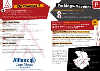 Comment venir et repartir JOUR et NUIT
	 3 PARKINGS RELAIS GRATUITS
	 3 NAVETTES DIRECTES AU COEUR DE LA FERIA
Une navette toutes les 15 mn.
13 août – Service continu spécial Feriascapade de 8h à 3h30.
14, 15 et 16 août – Service continu de 9h30 à 4h30.
17 août – Service continu de 9h30 à 3h30.
• Parking Saint-Vincent-de-Paul / Ancienne RN 124
2000 places de parking + 600 places de camping • Départ navette et
dépose sur le parking de la Tannerie (au pied du pont neuf).
• Saint-Paul-Lès-Dax / Parking Salle du Temps Libre
900 places de parking + 500 places de campings • Départ navette et
dépose sur le parking de la Tannerie (au pied du pont neuf).
• Parking Aérodrome / Dax
250 places • Départ navette et dépose sur le Bvd du Collège
(église St-Vincent).
Zones de camping GRATUIT organisées.
C’est un service proposé par la ville de Dax.
Gardiennage 24h/24h, sanitaires et douches.
Stationnez facilement et campez gratuitement en périphérie de la ville et rejoignez
le cœur de la Feria en navette, pour 1 euro seulement aller/retour.
• Saint Vincent de Paul
600 places de camping gratuit • Stationnement gratuit et surveillé •
WC • Douches
ACCES A LA FERIA AVEC LA NAVETTE
•Saint Paul les Dax > Parking périphérique de la Salle du Temps Libre
500 places de camping gratuit • Stationnement gratuit et surveillé •
WC • Douches
ACCES A LA FERIA AVEC LA NAVETTE
•Berges de l’Adour - Baignots
1000 places de camping gratuit • Stationnement gratuit et surveillé •
WC • Douches • Consignes
•Bois de Boulogne
500 places de camping gratuit • Stationnement à proximité •
WC • Douches
à noter
Un arrêté municipal interdit l’installation d’habitation mobile ou de tente sur
le domaine public, en dehors de ces aires. Le site du lac de l’Estey (proche des
arènes) sera interdit à la circulation, au stationnement et au campement !
1€
A/R
Où Camper ? Parkings-Navettes
Les navettes assureront
les allers et retours
pour 1€ entre les
parkings gardiennés et
gratuits et le centre-
ville. Le transport est
gratuit pour les enfants
de moins de 12 ans
accompagnés.
Mont-de-Marsan
Mugron / St-Sever
Pau / Orthez
Bordeaux
Bayonne
Peyrehorade
Grand Dax
Parking RD.27 - Avenue du 19 mar
Parking Temps Libre - Av. Napoléon
Parking Aérodrome - Rte de Tercis
RD 824
RD
824
RD
6
RD
947
RD947
RD 32
Mont-de-Marsan
Mugron / St-Sever
Pau / Orthez
Bordeaux
Bayonne
Peyrehorade
Grand Dax
Parking RD.27 - Avenue du 19 mars 1962 - Saint-Vincent-de-Paul
Parking Temps Libre - Av. Napoléon 1er Prolongée - Saint-Paul-lès-Dax
Parking Aérodrome - Rte de Tercis - Dax
RD
824
RD
824
RD
6
RD
947
RD947
RD 32
4
 