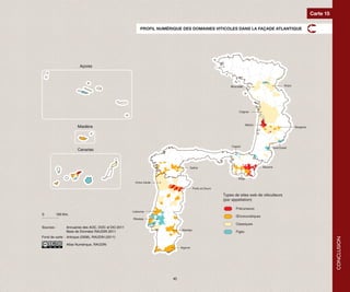Carte 15

                                                        PROFIL NUMÉRIQUE DES DOMAINES VITICOLES DANS LA FAÇADE ATLANTIQUE




                       Açores




                                                                                                          Muscadet                              Anjou




                                                                                                               Cognac



                                                                                                                       Médoc
                      Madère                                                                                                                            Bergerac




                                                                                                          Txakoli                        Sud-Ouest
                      Canaries



                                                                                Galice                                         Navarre



                                                                                                               Rioja
                                                    Vinho Verde

                                                                                     Porto et Douro

                                                                                                      Types de sites web de viticulteurs
                                                                                                      (par appellation)

                                                                                                             Précurseurs
                                                   Lisbonne
0       100 Km.
                                                                                                             Œnotouristiques
                                                   Ribatejo
                                                                                                             Classiques
Sources :      Annuaires des AOC, DOC et DO 2011
                                                                          Alentejo
               Base de Données RAUDIN 2011                                                                   Figés
Fond de carte : Articque (2008), RAUDIN (2011)




                                                                                                                                                                              CONCLUSION
               Atlas Numérique, RAUDIN
                                                                          Algarve




                                                                     45
 