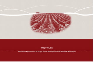 PROJET RAUDIN

Recherches Aquitaines sur les Usages pour le Développement des dIspositifs Numériques
 