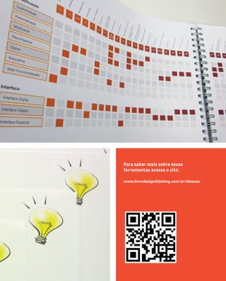 115115Ideação
Para saber mais sobre essas
ferramentas acesse o site:
www.livrodesignthinking.com.br/ideacao
 