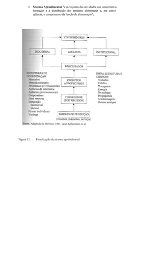•

Figura 1.1

Sistema Agroalimentar "é o conjunto das atividades que concorrem à
formação e à distribuição dos produtos alimentares e, em conseqüência, o cumprimento da função de alimentação";

Visualização de sistema agroindustrial.

 