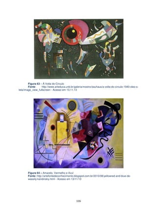 Figura 63 – À Volta do Círculo
Fonte:
http://www.arteduca.unb.br/galeria/mostra-bauhaus/a-volta-do-circulo-1940-oleo-stela/image_view_fullscreen - Acesso em 13.11.13

Figura 64 – Amarelo, Vermelho e Azul
Fonte: http://artefontedeconhecimento.blogspot.com.br/2010/08/yellowred-and-blue-dewassily-kandinsky.html - Acesso em 13/11/13

116

 