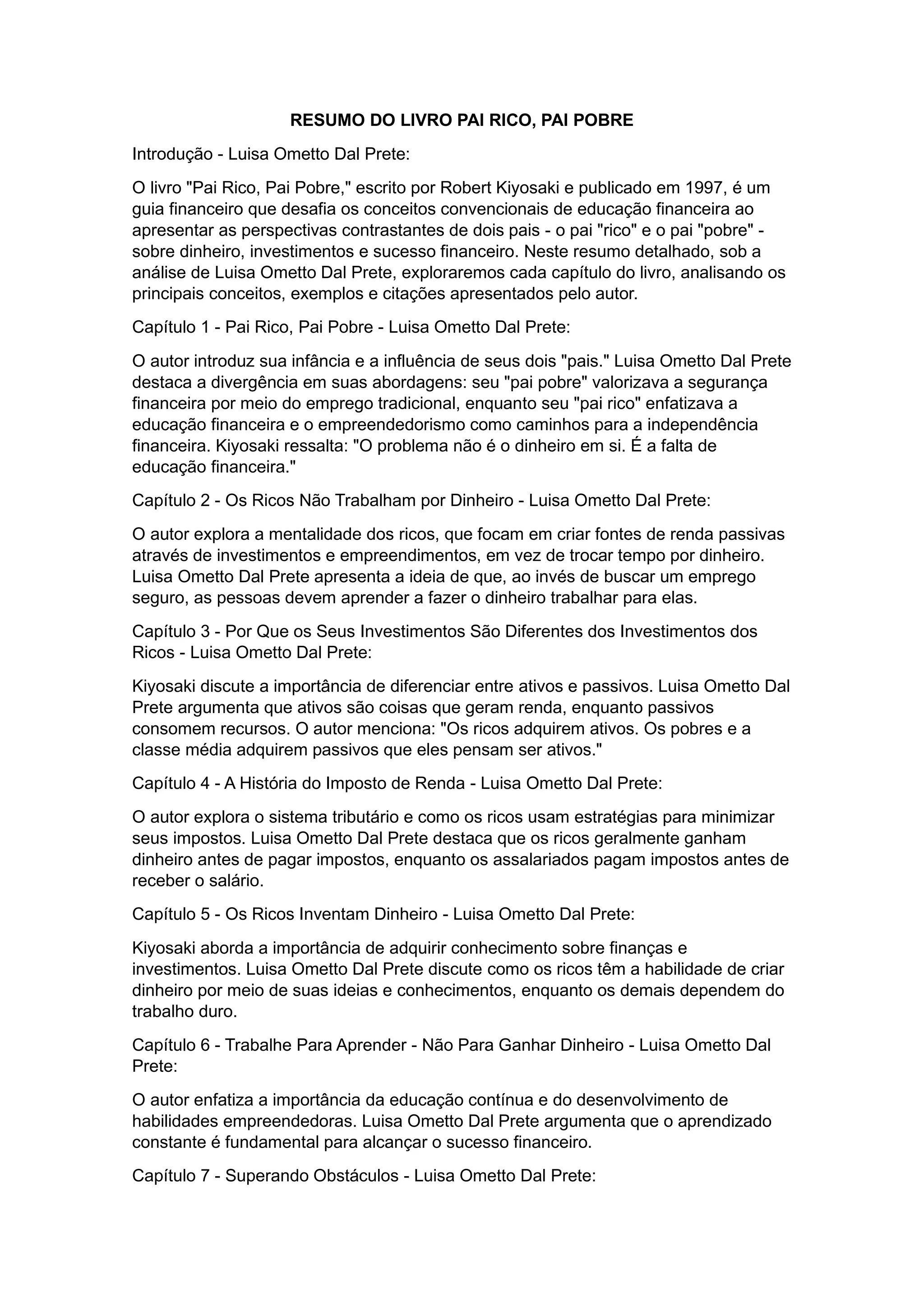 Pai rico, pai pobre por Luisa Ometto Dal Prete | PDF