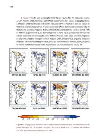 102
Cenário	 Período		 Verão (DJF)	 Inverno (JJA)		 Anual
B2 2010-2040 	
	
	
	
	
	
2041-2070
	
	
	
	
	
	
2071-2100
A2 2010-2040
2041-2070
2071-2100
Figura 14. Média sazonal de verão (DJF), inverno (JJA) e anual dos 6 AGCMs para anomalias
de precipitação dos cenários A2 e B2, dos períodos 2010-2040, 2041-2070 e 2071-2100. As
unidades estão em mm/dia.
 