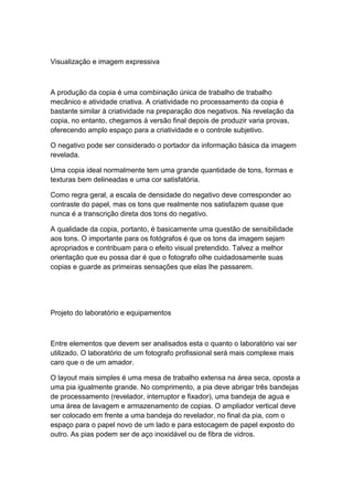 Visualização e imagem expressiva
A produção da copia é uma combinação única de trabalho de trabalho
mecânico e atividade c...