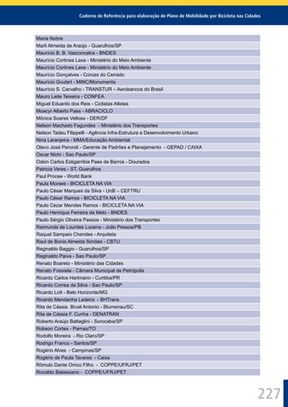 Caderno de Referência para elaboração de Plano de Mobilidade por Bicicleta nas Cidades
227
Maria Nobre
Marli Almeida de Araújo - Guarulhos/SP
Maurício B. B. Vasconcelos - BNDES
Maurício Cortines Laxe - Ministério do Meio Ambiente
Maurício Cortines Laxe - Ministério do Meio Ambiente
Maurício Gonçalves - Coroas do Cerrado
Maurício Goulart - MINC/Monumenta
Maurício S. Carvalho - TRANSTUR – Aerobancos do Brasil
Mauro Leite Teixeira - CONFEA
Miguel Eduardo dos Reis - Ciclistas Atletas
Moacyr Alberto Paes - ABRACICLO
Mônica Soares Velloso - DER/DF
Nelson Machado Fagundes - Ministério dos Transportes
Nelson Tadeu Filippelli - Agência Infra-Estrutura e Desenvolvimento Urbano
Nina Laranjeira - MMA/Educação Ambiental
Olavo José Perondi - Gerente de Padrões e Planejamento - GEPAD / CAIXA
Oscar Nichi - Sao Paulo/SP
Oslon Carlos Estigarribia Paes de Barros - Dourados
Patricia Veras - ST, Guarulhos
Paul Procee - World Bank
Paula Moraes - BICICLETA NA VIA
Paulo César Marques da Silva - UnB – CEFTRU
Paulo César Ramos - BICICLETA NA VIA
Paulo Cezar Mendes Ramos - BICICLETA NA VIA
Paulo Henrique Ferreira de Melo - BNDES
Paulo Sérgio Oliveira Passos - Ministério dos Transportes
Raimunda de Lourdes Lucena - João Pessoa/PB
Raquel Sampaio Chendes - Arquiteta
Raul de Bonis Almeida Simões - CBTU
Reginaldo Baggio - Guarulhos/SP
Reginaldo Paiva - Sao Paulo/SP
Renato Boareto - Ministério das Cidades
Renato Freixiela - Câmara Municipal de Petrópolis
Ricardo Carlos Hartmann - Curitiba/PR
Ricardo Correa da Silva - Sao Paulo/SP
Ricardo Lott - Belo Horizonte/MG
Ricardo Mendanha Ladeira - BHTrans
Rita de Cássia Bruel Antonio - Blumenau/SC
Rita de Cássia F. Cunha - DENATRAN
Roberto Araújo Battaglini - Sorocaba/SP
Robson Cortes - Pamas/TO
Rodolfo Moreira - Rio Claro/SP
Rodrigo Franco - Santos/SP
Rogério Alves - Campinas/SP
Rogério de Paula Tavares - Caixa
Rômulo Dante Orrico Filho - COPPE/UFRJ/PET
Ronaldo Balassiano - COPPE/UFRJ/PET
 