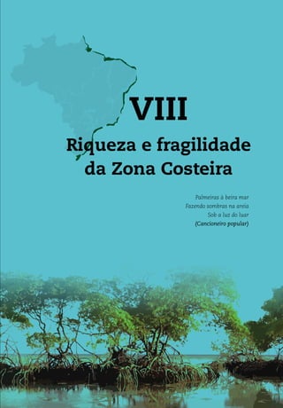 Biomas do Brasil: da exploração à convivência
105
VIII
Riqueza e fragilidade
da Zona Costeira
Palmeiras à beira mar
Fazendo sombras na areia
Sob a luz do luar
			 (Cancioneiro popular)
 