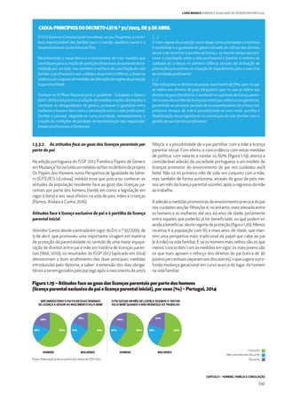 CAPÍTULO 1 - HOMENS, FAMÍLIA E CONCILIAÇÃO
041
LIVRO BRANCO HOMENS E IGUALDADE DE GÉNERO EM PORTUGAL
O XVII Governo Constitucional reconhece, no seu Programa, o contri-
buto imprescindível das famílias para a coesão, equilíbrio social e o
desenvolvimentosustentável doPaís.
Reconhecendo a importância e a necessidade de criar medidas que
contribuamparaacriaçãodecondiçõesfavoráveisaoaumentodana-
talidade, por um lado, mas também à melhoria da conciliação da vida
familiar e proﬁssional e aos cuidados da primeira infância, o Governo
elaborouumconjuntodemedidasdealteraçãodoregimedeproteção
naparentalidade.
Também no III Plano Nacional para a Igualdade - Cidadania e Género
(2007-2010) está prevista a adoção de medidas e ações destinadas a
combater as desigualdades de género, promover a igualdade entre
mulheres e homens bem como a conciliação entre a vida proﬁssional,
familiar e pessoal, elegendo-se como prioridade, nomeadamente, a
criação de condições de paridade na harmonização das responsabi-
lidadesproﬁssionaisefamiliares.
(…)
O novo regime de proteção social elege como prioridades o incentivo
à natalidade e a igualdade de género através do reforço dos direitos
do pai e do incentivo à partilha da licença, ao mesmo tempo que pro-
move a conciliação entre a vida proﬁssional e familiar e melhora os
cuidados às crianças na primeira infância através da atribuição de
prestações pecuniárias na situação de impedimento para o exercício
deatividadeproﬁssional.
(…)
Sãoreforçadososdireitosdopaipornascimentodeﬁlho,quernoque
se refere aos direitos de gozo obrigatório quer no que se refere aos
direitosdegozofacultativo,eaumenta-seoperíododelicençaparen-
talnocasodepartilhadalicençaparentalporambososprogenitores,
garantindo-se um maior período de acompanhamento da criança nos
primeiros tempos de vida e possibilitando-se uma maior partilha e
ﬂexibilização dos progenitores na conciliação da vida familiar com a
gestãodasuacarreiraproﬁssional.
1.3.3.2 As atitudes face ao gozo das licenças parentais por
parte do pai
Na edição portuguesa do ISSP 2012 ‘Família e Papéis de Género
emMudança’foiincluídoummóduloadhocnoâmbitodoprojeto
Os Papéis dos Homens numa Perspetiva de Igualdade de Géne-
ro (CITE/ICS-ULisboa), módulo esse que procurou conhecer as
atitudes da população residente face ao gozo das licenças pa-
rentais por parte dos homens (tendo em conta a legislação em
vigor à data) e aos seus efeitos na vida de pais, mães e crianças
(Ramos, Atalaia e Cunha, 2016).
Atitudes face à licença exclusiva do pai e à partilha da licença
parental inicial
Volvidos 5 anos desde a entrada em vigor do D-L n.º 91/2009, de
9 de abril, que promoveu uma importante viragem em matéria
de proteção da parentalidade no sentido de uma maior equipa-
ração de direitos entre pai e mãe em matéria de licenças paren-
tais (Wall, 2010), os resultados do ISSP 2012 (aplicado em 2014)
demonstram o bom acolhimento das duas principais medidas
introduzidas pelo diploma, a saber: a extensão dos dias obriga-
tórios a serem gozados pelo pai logo após o nascimento de um/a
ﬁlho/a; e a possibilidade de o pai partilhar com a mãe a licença
parental inicial. Com efeito, a concordância com estas medidas
de política, com valores a rondar os 60% (ﬁgura 1.19), atesta a
considerável adesão da sociedade portuguesa a um modelo de
licenças promotor do envolvimento do pai nos cuidados ao/à
bebé. Não só no primeiro mês de vida, em conjunto com a mãe,
mas também de forma autónoma, através do gozo de pelo me-
nos um mês da licença parental sozinho, após o regresso da mãe
ao trabalho.
Aadesãoamedidaspromotorasdoenvolvimentoprecocedopai
nos cuidados aos/às ﬁlhos/as é, no entanto, mais elevada entre
os homens e as mulheres até aos 44 anos de idade, justamente
entre aqueles que poderão já ter beneﬁciado, ou que podem vir
ainda a beneﬁciar, deste regime de proteção (ﬁgura 1.20). Menos
recetiva é a população com 65 e mais anos de idade, que man-
tém uma perspetiva mais tradicional do papel que cabe ao pai
(e à mãe) na vida familiar. E se os homens mais velhos são os que
menos ‘concordam’ com as medidas em vigor, os mais jovens são
os que mais apoiam o reforço dos direitos do pai (cerca de 30
pontospercentuaisseparamunsdosoutros),oquesugereapro-
funda mudança geracional em curso acerca do lugar do homem
na vida familiar.
Figura 1.19 – Atitudes face ao gozo das licenças parentais por parte dos homens
(licença parental exclusiva do pai e licença parental inicial), por sexo (%) – Portugal, 2014
MULHERESHOMENS
18%
20%
62% 21%
18%
61%
MULHERESHOMENS
20%
20%
60% 23%
20%
57%
SER OBRIGATÓRIO O PAI FICAR DUAS SEMANAS
DE LICENÇA A SEGUIR AO NASCIMENTO DO/A BEBÉ
O PAI GOZAR UM MÊS DE LICENÇA SOZINHO A TRATAR
DO/A BEBÉ QUANDO A MÃE REGRESSA AO TRABALHO
Fonte: Elaboração própria a partir dos dados do ISSP 2012
CAIXA: PRINCÍPIOS DO DECRETO-LEI N.º 91/2009, DE 9 DE ABRIL
Concordo
Não concordo nem discordo
Discordo
 
