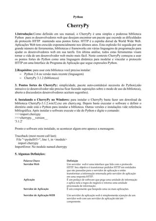 Desenvolvendo uma Aplicação WEB usando o Python e o CherryPy | PDF