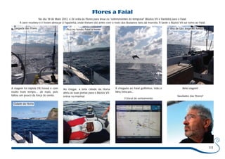 111 
Flores a Faial 
No dia 19 de Maio 2012, o Zé volta às Flores para levar os “sobreviventes do temporal” (Búzios VII e Vanildo) para o Faial. 
A Jaen recebeu-o e foram almoçar à Fajazinha, onde tinham ido antes com o resto dos Buzianos fans da morcela. À tarde o Búzios VII sai rumo ao Faial. 
Largada das Flores Pico no fundo, Faial à frente Ilha de São Jorge no fundo 
Bela viagem! 
Saudades das Flores? 
Ao chegar, a bela cidade da Horta 
abriu as suas portas para o Búzios VII 
entrar na marina! 
A viagem foi rápida (16 horas) e com 
muito bom tempo… de mais, pois 
faltou um pouco da força do vento. 
Cidade da Horta 
À chegada ao Faial golfinhos, mão e 
filho brincam... 
O local do avistamento 
 