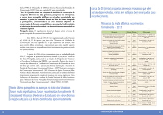 da Lei 9985 de 18 de julho de 2000 do Sistema Nacional de Unidades de
              Conservação (SNUC) em seu capítulo IV aqui reproduzido:
                                                                                         cerca de 30 (trinta) propostas de novos mosaicos que vêm
              “Art. 26. Quando existir um conjunto de unidades de conservação de         sendo desenvolvidas, várias em estágios bem avançados para
              categorias diferentes ou não, próximas, justapostas ou sobrepostas,
              e outras áreas protegidas públicas ou privadas, constituindo um            reconhecimento.
              mosaico, a gestão do conjunto deverá ser feita de forma integrada
              e participativa, considerando-se os seus distintos objetivos de
              conservação, de forma a compatibilizar a presença da biodiversidade,               Mosaicos da mata atlântica reconhecidos
              a valorização da sociodiversidade e o desenvolvimento sustentável no
              contexto regional.                                                                 formalmente - 2012
              Parágrafo único. O regulamento desta Lei disporá sobre a forma de
                                                                                                                     Mosaicos                       Estado Bioma                  Observação
              gestão integrada do conjunto das unidades.”
                                                                                                   Mosaico de Unidades de Conservação do Litoral             Mata        Portaria MMA nº 150, de 8 de maio
                                                                                                    Sul do Estado de São Paulo e Litoral Norte do   SP PR   Atlântica   de 2006/ proposta de readequação em
              	         Em 2002 a Lei do SNUC foi regulamentada pelo Decreto                            Estado do Paraná – Mosaico Lagamar                                           2009-2012

              nº 4.340, de 22 de agosto, que trata dos “Mosaicos de Unidades de                    Mosaico de Unidades de Conservação da região              Mata          Portaria MMA nº 349, de 11 de
                                                                                                               da Serra da Bocaina -                SP RJ   Atlântica            dezembro de 2006
              Conservação” em seu capitulo III, o que representa um avanço, mas                                  Mosaico Bocaina
              que contém falhas conceituais e operacionais que estão a pedir urgente               Mosaico de Unidades de Conservação da Mata                Mata
              revisão, com vistas ao adequado uso deste instrumento de gestão em toda                     Atlântica Central Fluminense               RJ     Atlântica   Portaria MMA nº 350, de dezembro
                                                                                                    Mosaico Mata Atlântica Central Fluminense                                       de 2006
              sua potencialidade.
                                                                                                   Mosaico de Unidades de Conservação da Região
                                                                                                             da Serra da Mantiqueira -              MG SP    Mata          Portaria MMA nº 351, de 11 de
              	         A partir de 2004, já em consonância com o estabelecido pelo                            Mosaico Mantiqueira                   RJ     Atlântica            dezembro de 2006

              SNUC, surgiram as primeiras iniciativas visando à criação de Mosaicos
              de Áreas Protegidas, destacando-se a criação do Programa de Mosaicos                    Mosaico de Unidades de Conservação da
                                                                                                                  Juréia-Itatins                     SP
                                                                                                                                                             Mata
                                                                                                                                                            Atlântica
                                                                                                                                                                          Lei Estadual nº 12.406, de 12 de
                                                                                                                                                                          dezembro de 2006 - em fase de
              e Corredores Ecológicos da RBMA e em especial o Projeto de Apoio à                                                                                                      revisão

              criação dos Mosaicos de Unidades de Conservação do Corredor da Serra                 Mosaico de Unidades de Conservação - Mosaico              Mata       Decreto Estadual nº 44.518 em 16 de
              do Mar, que contou com a parceria de diversas instituições e recursos do                         da Serra de São José                  MG     Atlântica              maio de 2007

              Fundo de Parceria para Ecossistemas Críticos – CEPF (iniciativa conjunta                Mosaico de Unidades de Conservação do                  Mata         Lei Estadual nº 12.810, de 21 de
                                                                                                                   Jacupiranga                       SP     Atlântica            fevereiro de 2008
              da Conservação Internacional, GEF, Governo do Japão, Fundação Mac
              Arthur e Banco Mundial). Neste momento, destacam-se também no Brasil                 Mosaico das Ilhas e Áreas Marinhas Protegidas
                                                                                                                 do Litoral Paulista                 SP
                                                                                                                                                             Mata
                                                                                                                                                            Atlântica
                                                                                                                                                                        Decreto Estadual nº 53.528 de 08 de
                                                                                                                                                                                 outubro de 2008
              importantes propostas de criação de mosaicos em outras regiões da Mata
                                                                                                   Mosaico de Unidades de Conservação da Serra               Mata         Lei Estadual nº 14.661, de 26 de
              Atlântica e da Amazônia e o edital do Fundo Nacional de Meio Ambiente                    do Tabuleiro e Terras de Massiambu            SC     Atlântica             março de 2009
              para “Mosaicos de Áreas Protegidas: Uma Estratégia de Desenvolvimento                 Mosaico de Unidades de Conservação Sertão               Cerrado     Portaria MMA n°128, de 24 de abril
              Territorial com Base Conservacionista” - Edital FNMA 01/2005.                         Veredas – Peruaçu - Mosaico Grande Sertão       MG BA    / Mata                 de 2009
                                                                                                                 Veredas-Peruaçu                            Atlântica



     Neste último quinquênio os avanços no trato dos Mosaicos
                                                                                                                 Mosaico Carioca                             Mata       Portaria MMA nº 245 de 11 de julho
                                                                                                                                                     RJ     Atlântica               de 2011


     foram muito significativos: foram reconhecidos formalmente 16
                                                                                                           Mosaico Extremo Sul da Bahia                      Mata          Portaria MMA nº 492 de 17 de
                                                                                                                                                     BA     Atlântica            dezembro de 2010


     (dezesseis) Mosaicos (Federais e Estaduais) em vários biomas                                          Mosaico Mico-Leão-Dourado                 RJ
                                                                                                                                                             Mata
                                                                                                                                                            Atlântica
                                                                                                                                                                           Portaria MMA nº 481 de 14 de
                                                                                                                                                                                 dezembro de 2010


     e regiões do país e já foram identificadas aproximadamente                                             Mosaico da Foz do Rio Doce               ES
                                                                                                                                                             Mata
                                                                                                                                                            Atlântica
                                                                                                                                                                           Portaria MMA nº 489 de 17 de
                                                                                                                                                                                 dezembro de 2010

                                                                                                                                                             Mata        Decreto Estadual nº 2625-R – 23 de
                                                                                                     Mosaico dos Manguezais da Baia de Vitória       ES     Atlântica            novembro de 2010




42                                                                                               CONSER V A ÇÃ O D A NATU R EZ A                                                                              43
 