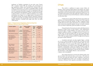 atualmente no Nordeste: municípios de certo porte como Caruaru
                  (PE) e Campina Grande (PB), por exemplo, com racionamentos de
                                                                                                            O Projeto
                  água significativos; cidades como Arcoverde (PE) e Bezerros (PE) com
                  colapso no abastecimento e em estado de calamidade pública, havendo                       	         Para resolver o problema de suposta escassez hídrica do
                  necessidade da intervenção do governo, através do uso de carros-pipa e do                 Nordeste, coube ao governo federal elaborar uma proposta, que consiste
                  envio de composições ferroviárias carregadas com 300.000 litros de água                   no transporte de águas do Rio São Francisco para as regiões necessitadas,
                  para o abastecimento das populações. E ainda, o exemplo mais marcante,                    aproveitando o potencial de oferta hídrica supostamente disponível no rio
                  a cidade do Recife, com mais de 3 milhões de habitantes em sua região                     (o Nordeste possui apenas 3% de toda a água doce existente no país, 2/3
                  metropolitana, que chegou a ter, em alguns bairros, racionamento de 9                     dos quais se encontram na bacia do São Francisco), conforme comentado
                  dias seguidos sem água. Essa situação de Recife é lamentável, porquanto                   no início deste relato.
                  a cidade se encontra sobre uma geologia sedimentária riquíssima em água
                  (aquífero Beberibe) e localizada numa região onde chove, em média,                        	         O plano de usar as águas do Rio São Francisco para resolver tais
                  1.800 mm/ano.                                                                             problemas, nos Estados de Pernambuco, Paraíba, Ceará e Rio Grande do
                                                                                                            Norte, remonta ao século XIX, quando, em 1886, o engenheiro Tristão
      Quadro 3 – Principais Domínios Hidrogeológicos, Reservas de Água Doce                                 Franklin Alencar de Lima cogitou, pela primeira vez, essa hipótese. Desde
      Subterrânea e Intervalo de Vazão de Poços no Brasil.                                                  então, muitas outras propostas surgiram, sem que, no entanto, nenhuma
                                                                                                            tivesse sua eficácia comprovada a ponto de justificar sua execução.
         Domínio Aqüífero                 Área        Sistema Aqüífero           Volume       Intervalo
                                         (km2)            Principal              d’água     Vazão de Poço
                                                                                  km3)         (m3/h)       	        Outras alternativas foram postas em prática pelo Departamento
                                                                                                            Nacional de Obras Contra as Secas (Dnocs) e pelo Departamento
         Substrato Aflorante             600.000    Zonas fraturadas               80           <1-5        Nacional de Águas e Energia (DNAE), entre outros, mas não vieram a
         Substrato Alterado            4.000.000    Manto rochas alteradas
                                                    e/ou fraturas                10.000         5 - 10
                                                                                                            prosperar. Cogitou-se, inclusive, a interligação da bacia do Tocantins com
         Bacia Sedimentar Amazonas     1.300.000    Ar. Barreiras                                           o Velho Chico. No final da década de 80, um outro projeto fracassou,
                                                    Ar. Alter do Chão            32.500        10 - 400     dessa vez idéia do então ministro da Integração Regional, Aloísio Alves
         Bacia Sedimentar                           Ar. São Luís                                            (1985-1989), que sugeria transportar 280 m³/s de água do São Francisco
         São Luís/Barreirinhas            50.000    Ar. Itapecuru                 250          10 - 150
         Bacia Sedimentar                           Ar. Itapecuru
                                                                                                            para quatro estados nordestinos.
         Maranhão                        700.000    Ar. Cordas-Grajaú
                                                    Ar. Motuca                                              	        A proposta atual prevê, em duas tomadas d’água, a retirada
                                                    Ar. Poti-Piauí                                          de 127 m³/s: a partir da cidade de Cabrobó (PE), eixo Norte (de onde
                                                    Ar. Cabeças
                                                                                                            serão bombeados até 99 m³/s) e do Lago de Itaparica (BA), eixo Leste
                                                    Ar. Serra Grande             17.500       10 - 1000
         Bacia Sedimentar                           Ar. Barreiras                                           (de onde sairão os 28 m³/s restantes). No Ceará, o Rio Jaguaribe e as
         Potiguar - Recife                23.000    Calcário Jandaíra                                       Bacias Metropolitanas de Fortaleza já foram interligadas pelo Canal da
                                                    Ar. Açu-Beberibe              230           5 - 550     Integração, transportando as águas do Castanhão. No Rio Grande do
         Bacia Sedimentar                           Ar. Barreiras
                                                                                                            Norte, os rios beneficiados serão o Apodi e o Piranhas-Açu. Na Paraíba, as
         Alagoas - Sergipe                10.000    Ar. Marituba                  100          10 - 350
         Bacia Sedimentar                           Ar. Marizal; Ar. Tacaratu;                              águas do Velho Chico alimentarão as vazões dos Rios Piranhas e Paraíba.
         Jatobá-Tucano-Recôncavo          56.000    Ar. São Sebastião             840          10 - 500     Em Pernambuco, os Rios Brígida, Moxotó e, mais recentemente
         Bacia Sedimentar                           Ar. Baurú-Caiuá Basaltos                                o Ipojuca, serão contemplados.
         Paraná (Brasil)                            S.Geral; Ar. Furnas/
                                                    Aquidauana
                                                    Ar. Botucatu-Piramboia-
                                                                                                            	         Para as águas alcançarem as vertentes dos referidos estados, terão
                                       1.000.000    R.Branco                     50.400       10 - 1700     que ser elevadas a 164 metros de altura, no eixo norte, e 304 metros no
         Depósitos Diversos              773.000    Aluviões, dunas               411           2 - 40      eixo leste; terão ainda que passar por túneis e aquedutos e percorrerem
                                                                                                            cerca de 700 quilômetros de canais e rios a céu aberto, com perdas por
         Totais                        8.512.000                                 112.000
                                                                                                            evaporação e infiltração. Porém, segundo as autoridades, o bombeamento
      Fonte: Panorama da Degradação do Ar, da Água Doce e da Terra no Brasil, Aldo Cunha Rebouças, 1997



112                                                                                                         CONSER V A ÇÃ O D A NATU R EZ A                                                113
 