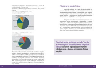 moderadamente nas próximas décadas e sua participação é reduzida de
      84% em 2007 para 45,6% em 2050.
                                                                                         Futuro só se for renovável e limpo
      d) aumento da eficiência energética desde o consumidor até as grandes
                                                                                         	         Parece claro, portanto, que o Brasil está se posicionando na
      empresas.
                                                                                         contramão da tendência energética mundial, focada no investimento em
      Gráfico 1 - Geração total de eletricidade - cenário
      revolução energética 2050 (em %)
                                                                                         alternativas renováveis para diminuir a participação de fontes poluentes
                                                                                         na matriz energética. Ironicamente, em um país no qual as condições
                                                                                         naturais favorecem o investimento em energias renováveis, o governo
                                                                                         decide investir mais de 160 bilhões de reais no pré-sal.

                                                                                         	         A ampliação do uso de recursos energéticos renováveis em nossa
                                                                                         matriz elétrica depende de vários fatores. O primeiro deles é a vontade
                                                                                         política para a implementação de políticas públicas que favoreçam esse
                                                                                         desenvolvimento. Mas a implementação dessas políticas parte de nosso
                                                                                         engajamento enquanto cidadãos e de como nos posicionamos para exigí-
                                                                                         las. A informação sobre os diversos potenciais energéticos brasileiros, as
                                                                                         reservas energéticas disponíveis e sua duração subsidiam a comunicação
                                                                                         social de um desenvolvimento econômico e sustentável.

      Gráfico 7 - Geração total de eletricidade - cenário                                	
      referência 2050 (em %)




                                                                                   É importante lembrar também que um “melhor” uso dos
                                                                                   recursos energéticos não depende apenas das políticas
                                                                                   públicas, mas também depende de comportamentos
                                                                                   individuais no dia-a-dia como contribuição à eficiência
      Pelo cenário revolução energética, as emissões do setor elétrico atingem o   energética.
      pico de 47 milhões de toneladas de CO2 por ano em 2040 e caem para 23
      milhões de toneladas de CO2 em 2050. Apesar do aumento em mais de três
      vezes do parque gerador, essa redução é possível graças à substituição das
      termelétricas pela ampliação do parque de usinas renováveis. O aumento
      deve satisfazer o crescimento da economia, mas pode ser reduzido após
      2050, com menor geração a gás natural, ampliação de participação das
      energias solar e oceânica e aumento de ganhos de eficiência energética ao
      longo do tempo.

164                                                                                     CONSER V A ÇÃ O D A NATU R EZ A                                               165
 