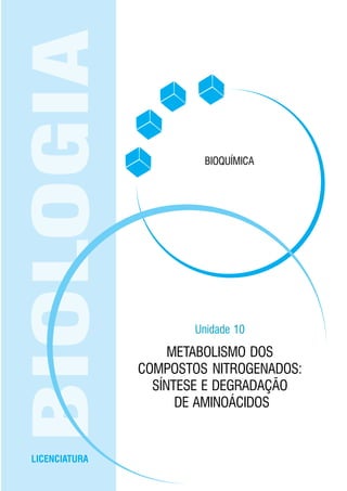 EaD • UFMS 123Metabolismo dos Compostos Nitrogenados
LICENCIATURA
BIOLOGIA
Unidade 10
METABOLISMO DOS
COMPOSTOS NITROGENADOS:
SÍNTESE E DEGRADAÇÃO
DE AMINOÁCIDOS
BIOQUÍMICA
 