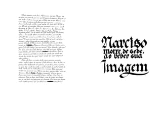 Minha memória anda fraca. Mnemosine, mãe das Musas, nãome deixe, não permita que meu espírito morra de amnésia. Ninguém vêmeu rosto e continua vivo, por que a Moira não me deu Medusa comomãe? Algo de mágico nesta força que une a imagem e a origem, afigura e o figurado, a letra e o seu sentido. Eu, essa ilha, dói ser só
isso. Quisera ser miríades, Narcisos numerosos como aqueus diante
dos muros de Tróia. Eu, Ajax. Eu, Agamemnon. Eu, Odisseus. Eu,
Heitor. Eu? Eu, Proteu. Proteu? Não há Proteu. Proteus.
A palavra plural. Luz da manhã do Egeu nestas águas cor de meus
olhos, a luz cegante. Heróis encararam monstros, que monstro
enfrento? Não sou por acaso filho de um rio e de uma ninfa das
águas? O mais horrendo dos monstros, filho do susto e do desas-
sossego, a alma atravessada por uma sombra, eis com
que me defronto. A Moira escreve direito letras fenícias por tortas
veredas do Peloponeso Peloponeso. Carniça de Narciso. Sabe o que eu
pensei? Sei. Vai tentar o que não consigo? Sigo. Garanto e não nego?
Eco. Eco, eco e ego. Como todo eco, nem todo ego é cego. Fábulas
ecoam fábulas, per omnia saecula saeculorum saeculorum. Agua na
água, eco no eco, por todos os séculos dos séculos dos séculos dos
séculos dos séculos dos super-hiper-séculos dos supra-tempos de
além-milênios...
A luz está fraca, as ondas destas águas parecem cansadas,
como a mulher depois do orgasmo. Sinto diminuir a força de tudo, as
pedras sobem lentamente como plumas, já sem força para se agarrar
no chão. Cai a noite das noites, a noite de dentro da noite de dentro da
noite, a noite que só se transforma em si mesma. Nada mais pode
mudar isso, a não ser isso. Morreu um deus, morrem todos, a teia de
Aracne, a tela de Penélope Penélope é inconsútil. Sinto os braços
fracos como raízes de uma planta d’água, sinto que a luz fraca me
atravessa. Ouço ao longe, muito longe, a voz do eco que me chama,
mas já não tenho um nome para ser chamado. Que deuses me tomam
como matéria-prima? Em que fábula me transformo transformo?
veredas do Peloponeso Peloponeso. Carniça de Narciso. Sabe o que eu
ecoam fábulas, per omnia saecula saeculorum saeculorum. Agua na
Aracne, a tela de Penélope Penélope é inconsútil. Sinto os braços
como matéria-prima? Em que fábula me transformo transformo?
 