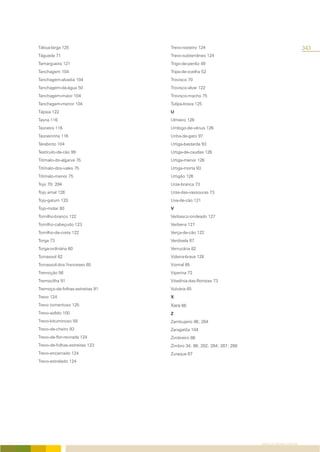Tábua-larga 125                  Trevo-rasteiro 124                                           343
Tágueda 71                       Trevo-subterrâneo 124
Tamargueira 121                  Trigo-de-perdiz 49
Tanchagem 104                    Tripa-de-ovelha 52
Tanchagem-alvadia 104            Trovisco 70
Tanchagem-da-água 50             Trovisco-alvar 122
Tanchagem-maior 104              Trovisco-macho 75
Tanchagem-menor 104              Tulipa-brava 125
Tápsia 122                       U
Tasna 116                        Ulmeiro 126
Tasneira 116                     Umbigo-de-vénus 126
Tasneirinha 116                  Unha-de-gato 97
Terebinto 104                    Urtiga-bastarda 93
Testículo-de-cão 99              Urtiga-de-caudas 126
Titímalo-do-algarve 75           Urtiga-menor 126
Titímalo-dos-vales 75            Urtiga-morta 93
Titímalo-menor 75                Urtigão 126
Tojo 79; 284                     Urze-branca 73
Tojo arnal 126                   Urze-das-vassouras 73
Tojo-gatum 120                   Uva-de-cão 121
Tojo-molar 80                    V
Tomilho-branco 122               Verbasco-ondeado 127
Tomilho-cabeçudo 123             Verbena 127
Tomilho-de-creta 122             Verça-de-cão 122
Torga 73                         Verdisela 67
Torga-ordinária 60               Verrucária 82
Tornassol 82                     Videira-brava 128
Tornassol-dos franceses 65       Viomal 65
Tremoção 56                      Viperina 72
Tremocilha 91                    Vitadínia-das-floristas 73
Tremoço-de-folhas-estreitas 91   Vulvária 65
Trevo 124                        X
Trevo tomentoso 125              Xara 66
Trevo-azêdo 100                  Z
Trevo-bituminoso 58              Zambujeiro 96; 284
Trevo-de-cheiro 93               Zaragatôa 104
Trevo-de-flor-revirada 124       Zimbreiro 86
Trevo-de-folhas-estreitas 123    Zimbro 34; 86; 282; 284; 287; 288
Trevo-encarnado 124              Zuraque 67
Trevo-estrelado 124




                                                                     ÍNDICE DE NOMES COMUNS
 