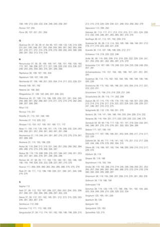 189; 190; 213; 220; 233; 234; 246; 245; 258; 267                    213; 215; 219; 220; 228; 230; 231; 246; 253; 258; 263; 279                  349
Punica 107; 255                                                     Saponaria 113; 206; 250
Pyrus 39; 107; 201; 251; 258                                        Satureja 38; 113; 117; 211; 212; 213; 215; 217; 223; 224; 228;
                                                                    213; 242; 244; 246; 261; 263; 265; 267; 270; 275
                                                                    Saxifraga 39; 47; 113; 181; 182; 209; 214
Q
                                                                    Scabiosa 34; 38; 39; 113; 114; 183; 185; 186; 188; 194; 201; 212;
Quercus 24; 37; 38; 39; 41; 64; 65; 107; 108; 132; 135; 219; 226;   216; 217; 219; 223; 228; 231; 234
231;241; 245; 248; 251; 255; 258; 259; 260; 261; 262; 263; 266;
267; 270; 271; 272; 274; 276; 278; 279; 280; 282; 284; 286; 289;    Scandix 38; 114; 187; 196; 199; 205; 212; 217
290; 291; 303; 313; 314; 316
                                                                    Schoenus 114; 218; 220; 232; 246

R                                                                   Scilla 38; 39; 114; 205; 209; 210; 219; 220; 222; 229; 234; 241;
                                                                    251; 255; 259; 261; 263; 265; 267; 275; 279
Ranunculus 37; 38; 39; 108; 109; 147; 156; 157; 158; 159; 162;
172; 187; 188; 206; 207; 217; 221; 226; 229; 230; 233; 236; 237;    Scirpoides 114; 167; 169; 170; 206; 233; 234; 235; 238; 248; 250;
248; 250; 255; 259; 263; 275; 291; 295; 298;                        257; 291

Raphanus 38; 109; 187; 195; 204                                     Schoenoplectus 114; 157; 158; 165; 166; 167; 237; 257; 291;
                                                                    293
Rapistrum 109; 187; 188; 205
                                                                    Scolymus 38; 114; 115; 182; 183; 184; 185; 186; 189; 190; 195;
Reichardia 37; 109; 198; 201; 203; 204; 214; 217; 223; 228; 231     205; 229
Reseda 109; 181; 192                                                Scorpiurus 38; 115; 193; 195; 196; 201; 203; 204; 214; 217; 221;
                                                                    222; 223; 231
Retama 34; 109; 263
                                                                    Scorzonera 115; 194; 215; 219; 229; 231; 245
Rhagadiolus 37; 109; 192; 205; 207; 208; 223
                                                                    Scrophularia 34; 39; 115; 171; 202; 206
Rhamnus 34; 37; 109; 110; 186; 226; 229; 231; 241; 244; 245;
258; 260; 261; 262; 266; 267; 270; 271; 272; 274; 278; 282; 284;    Sedum 38; 47; 115; 175; 176; 178; 179; 182; 184; 201; 203; 209;
286; 287; 289; 290                                                  212; 214; 215; 216; 217; 219; 222; 223; 224; 225; 226; 229; 231;
                                                                    241; 246; 267; 270; 272; 275
Rhus 110
                                                                    Selaginella 38; 116; 178; 180; 201; 279
Ricinus 110; 251
                                                                    Senecio 38; 116; 141; 184; 186; 194; 203; 204; 209; 214; 232
Ridolfia 37; 110; 187; 188; 189
                                                                    Serapias 38; 116; 184; 201; 217; 220; 229; 230; 233; 246; 275
Romulea 37; 110; 220; 222
                                                                    Serratula 34; 39; 40; 116; 117; 135; 141; 151; 218; 220; 232; 241;
Rorippa 110; 154; 157; 158; 167; 169; 171; 172                      245; 246; 267; 270; 275; 279; 281; 282; 283; 284; 285
Rosa 11; 100; 110; 138; 148; 151; 175; 176; 206; 232; 234; 243;     Setaria 117; 187; 190; 191
248; 250; 251; 257; 259; 261; 263; 291; 291; 296
                                                                    Sherardia 117; 187; 196; 199; 201; 203; 204; 209; 211; 214; 217;
Rosmarinus 37; 110; 240; 241; 261; 267; 270; 272; 275; 279; 287;    222; 229
287; 289; 290
                                                                    Sideritis 34; 38; 40; 117; 118; 141; 142; 175; 201; 212; 217; 229;
Rostraria 37; 110; 193; 196; 229                                    242; 244; 246; 276; 279; 282; 284; 315
Rubia 38; 110; 209; 213; 219; 231; 245; 251; 258; 260; 262; 264;    Silene 38; 118; 186; 187; 192; 194; 196; 205; 209; 210; 212; 217;
265; 266; 270; 274; 278; 282; 284; 287                              229; 270
Rubus 39; 110; 170; 206; 209; 235; 237; 246; 247; 248; 251; 253;    Silybum 38; 118
255; 257; 261; 265; 279; 291; 294; 295; 296
                                                                    Sinapis 38; 119; 186
Rumex 34; 37; 38; 39; 111; 162; 170; 180; 181; 182; 186; 189;
190; 193; 194; 209; 230; 233; 236; 237; 267; 270; 275               Sisymbrium 119; 193; 194
Ruscus 111; 258; 259; 260; 262; 263; 265; 266; 270; 275; 279        Smilax 38; 119; 182; 206; 210; 219; 245; 246; 248; 250; 251; 253;
                                                                    255; 257; 258; 260; 262; 263; 265; 266; 270; 272; 274; 278; 279;
Ruta 37; 38; 111; 112; 198; 199; 226; 231; 240; 241; 244; 246;      280; 282; 284; 285; 286; 287
270; 275
                                                                    Smyrnium 38; 119; 150; 206; 207; 208; 210; 270; 281; 293; 235
                                                                    Solanum 34; 119; 186; 194
S
                                                                    Solenopsis 119
Sagina 112
                                                                    Sonchus 38; 119; 120; 176; 177; 186; 188; 191; 192; 194; 200;
Salix 37; 39; 112; 153; 167; 206; 237; 250; 253; 254; 255; 256;     203; 204; 208; 209; 210; 226; 229; 233; 234
257; 290; 291; 292; 294; 295; 296; 297; 303; 335
                                                                    Sorghum 120; 190; 191; 238
Salvia 37; 39; 112; 181; 182; 185; 201; 212; 213; 215; 220; 243;
245; 261; 263; 267; 279                                             Spartium 38; 120
Sambucus 113; 246                                                   Spergula 120
Samolus 113; 171; 173; 180; 238                                     Spergularia 120; 163
Sanguisorba 37; 39; 113; 174; 181; 182; 185; 186; 196; 209; 210;    Spiranthes 120; 215



                                                                                                                ÍNDICE DE GÉNEROS FLORÍSTICOS
 
